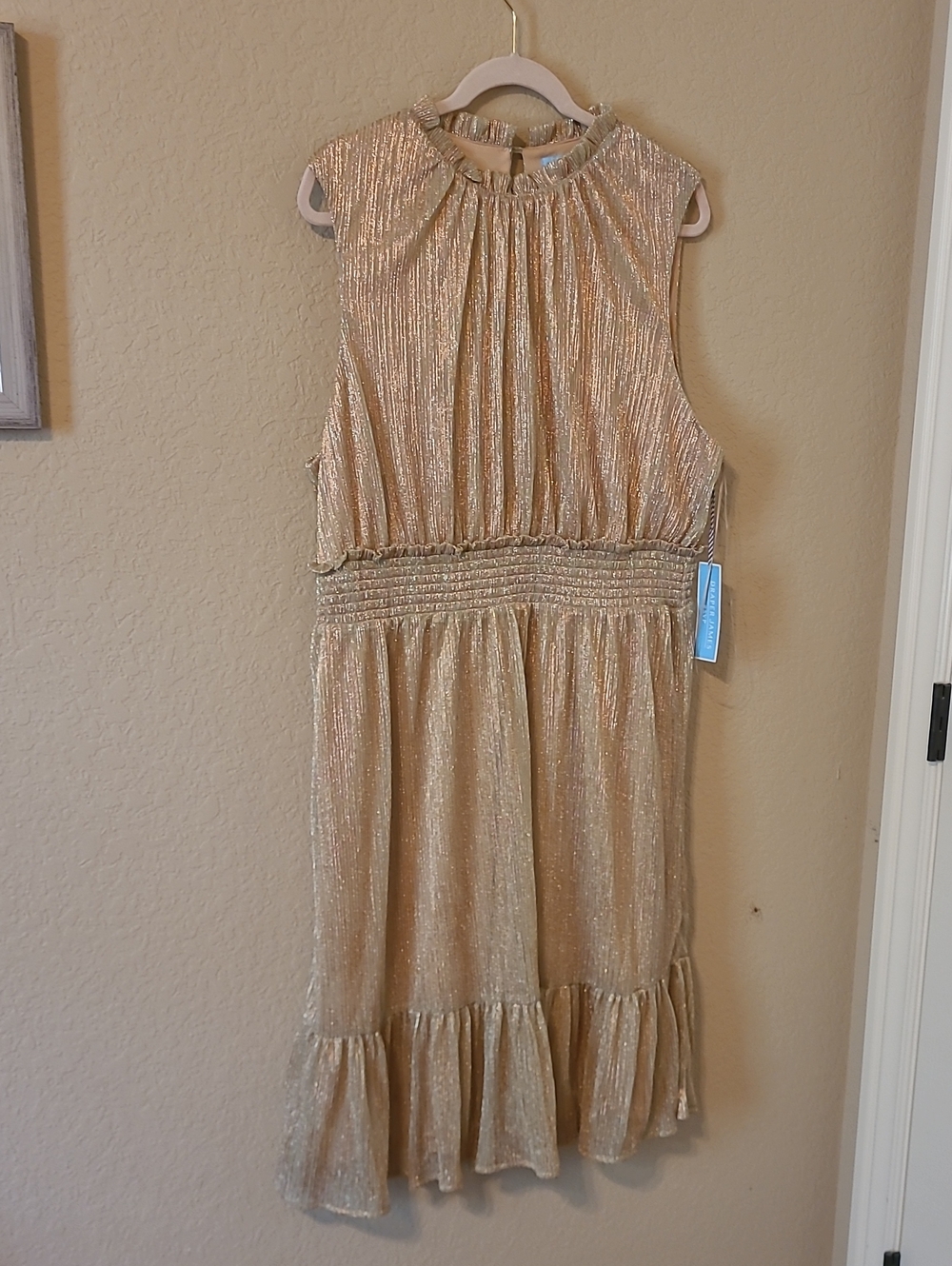 Draper James Metallic Gold Sleeveless Ruffle-Hem Dress